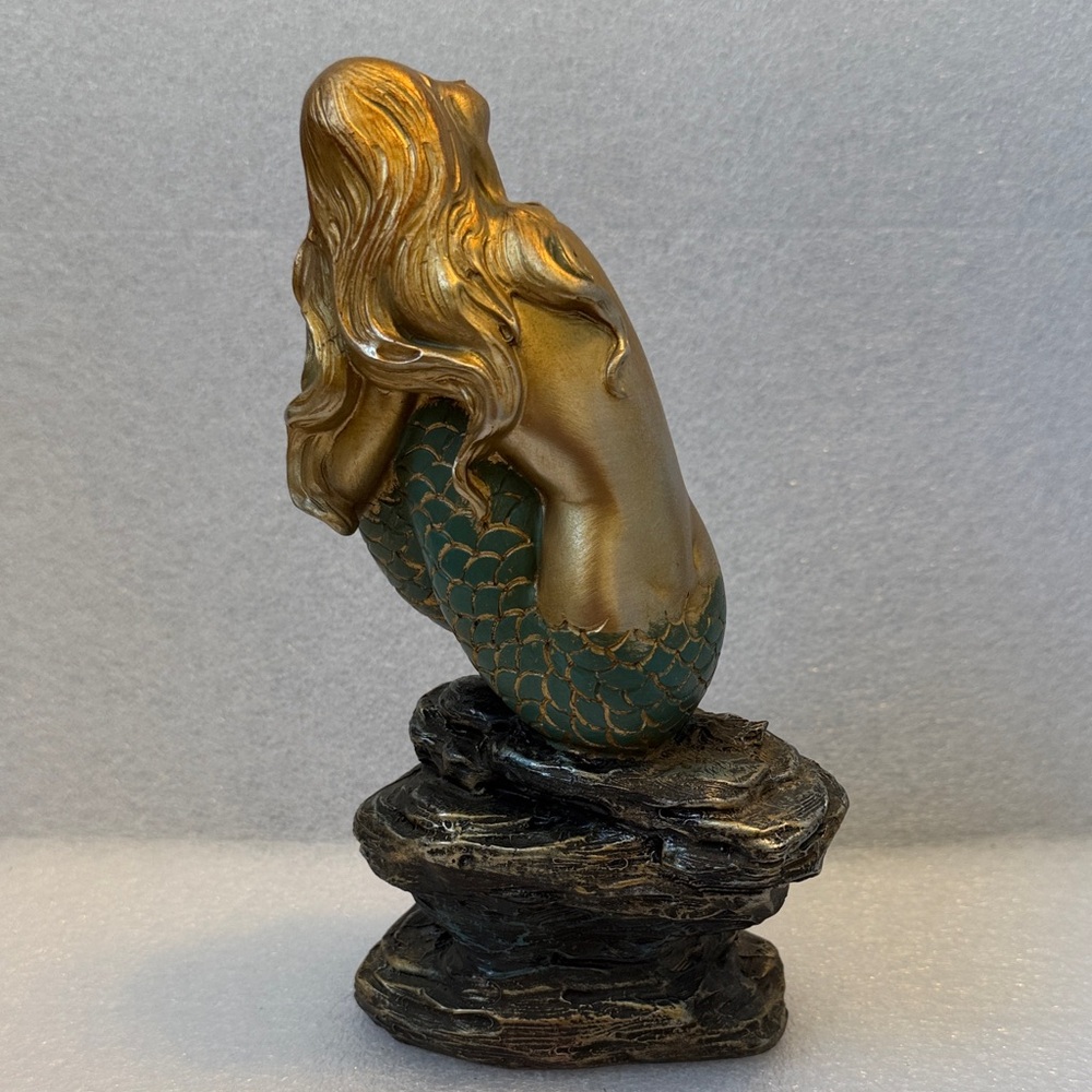 Vintage Gold and Green Mermaid Sculpture Figurine - Picture 4 of 7